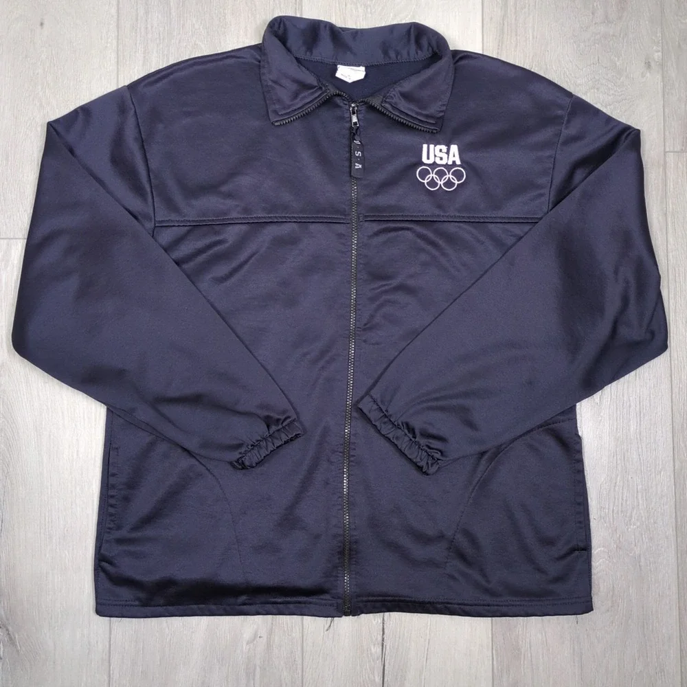 United States Olympic Committee Track Jacket Mens Extra Large Black USA Full Zip